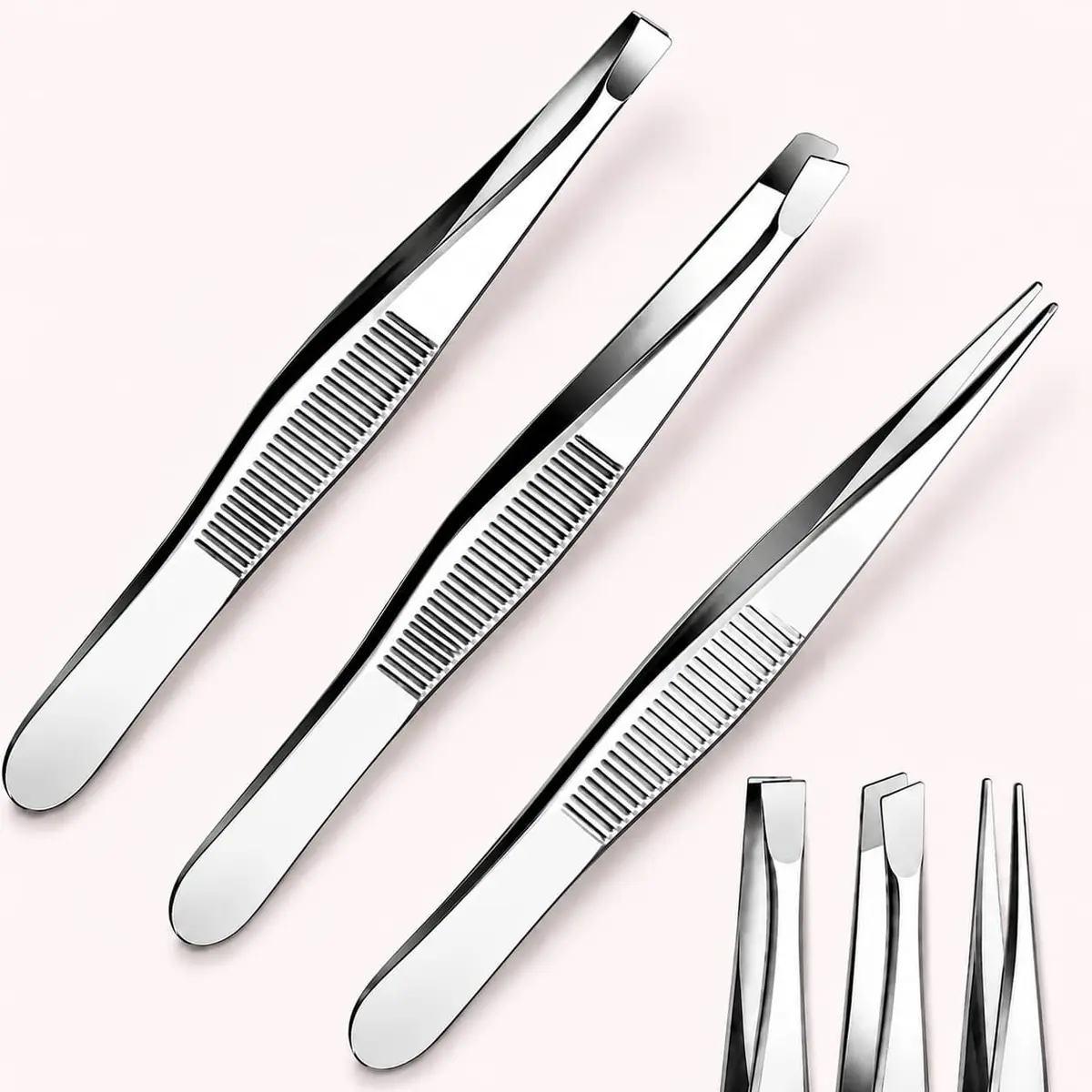 Kit 3 Pinças Aço Inox Profissional– Reta, Chanfrada e Fina-Sobrancelha Buço | Material em aço inox