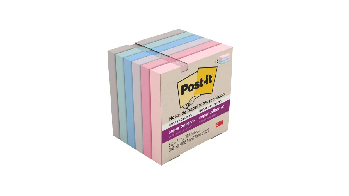 POST-IT 3M Bloco de Notas Super Adesivas Coleção Viajar 540 Folhas | 76 mm x 76 mm, Adesão excelente, Ideais para anotações e recados em superfícies verticais, como paredes, janelas, vidro