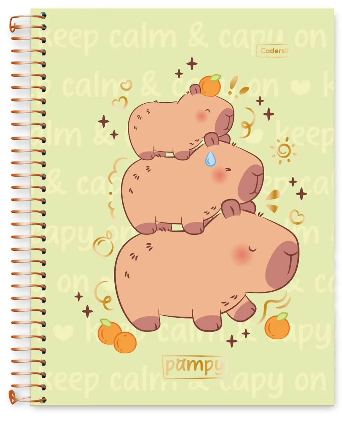 Caderno Universitário Cadersil 10 matérias Estampa Capymoods Pampy (Capivara) – 160 Folhas – Capa Dura Com Hot Stamping Dourado – Miolo com microsserrilhas - Ideal para Escola ou Faculdade.