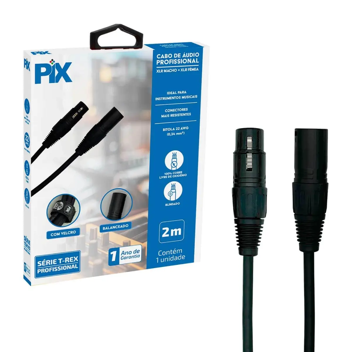 Cabo XLR Cannon Macho + XLR Cannon Fêmea 100% Cobre Para Instrumentos 2 Metros - 1