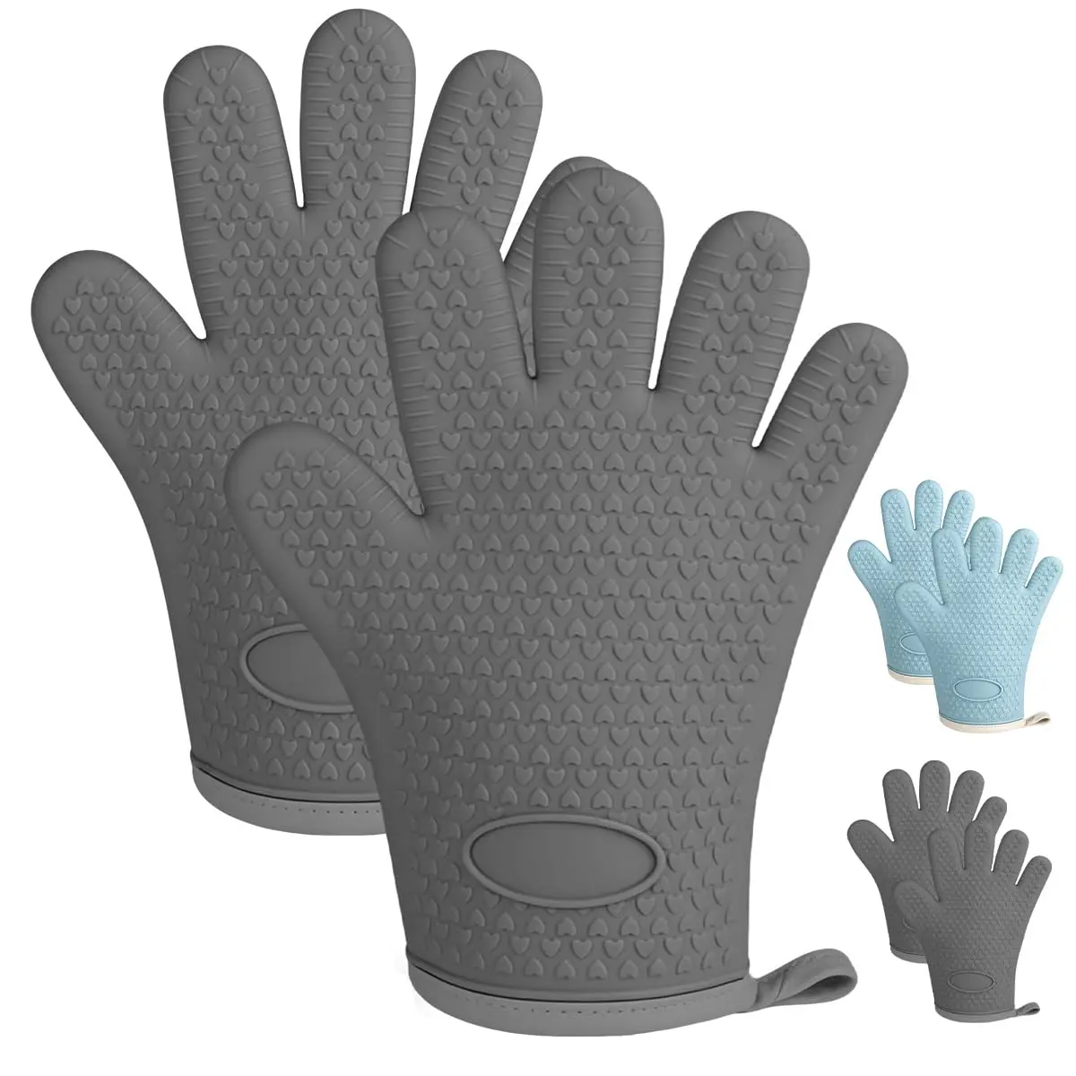 Luvas Térmicas de Silicone com Forro, 2 Unidades, para Cozinha e Churrasco, Fáceis de Limpar, Resistentes ao Calor (cinza)
