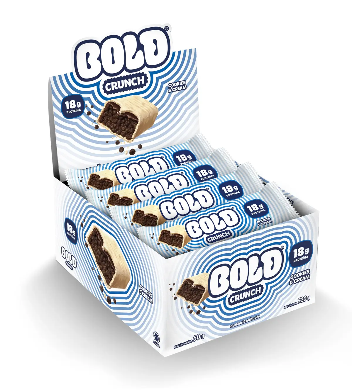 Barra de Proteína Bold Crunch Cookies & Cream 60 g-18 g de Proteína- Caixa com 12 Unidades - 1