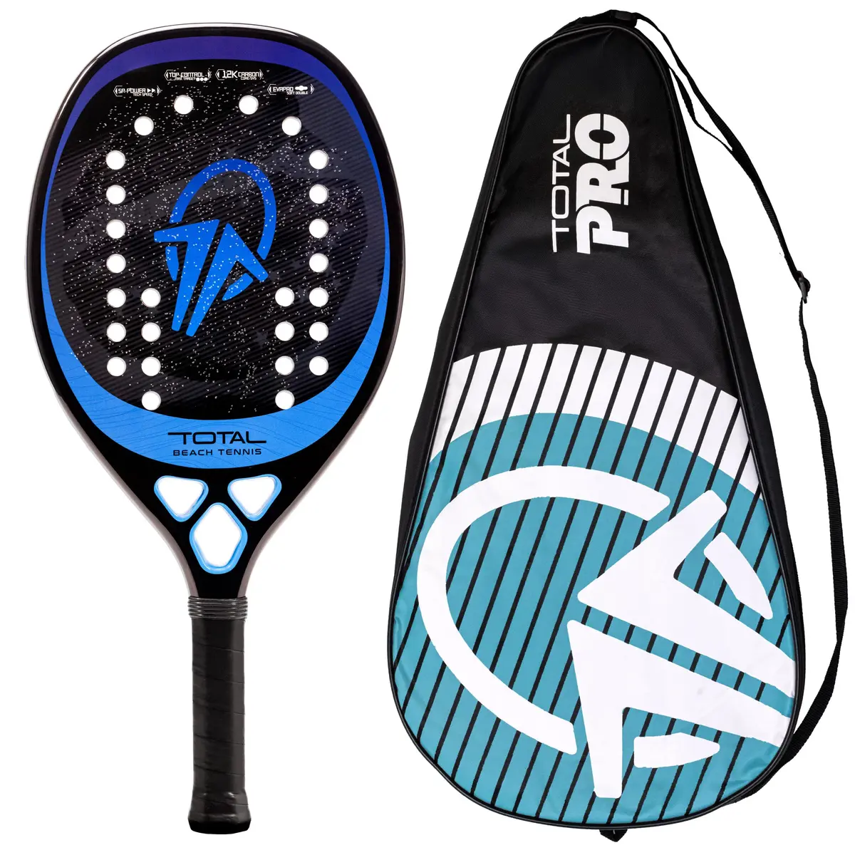 Raquete Beach Tennis Carbono 12k Total Pro + Capa | Leve e equilibrada | 1 ano de garantia