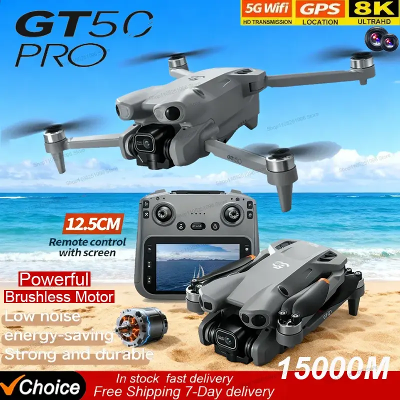 2026 NOVO Drone RC Original GT50 PRO com Câmeras Duplas 8K HD, WiFi, GPS, 20 Minutos de Voo, Fotografia Aérea, Quadricóptero, Brinquedo de Controle Remoto - 1