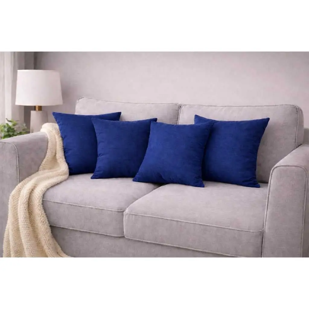 Almofadas Suede 43x43cm Cheia Com Zíper Sofá Sala Kit C/4(Azul) |