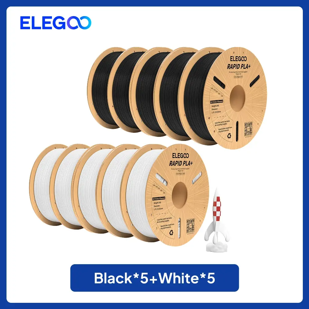 Filamento ELEGOO Rapid PLA Plus 10kg 1.75mm Preto Material para Impressão 3D Precisão Dimensional +/- 0.02 mm Compatível com a Maioria das Impressoras 3D FDM