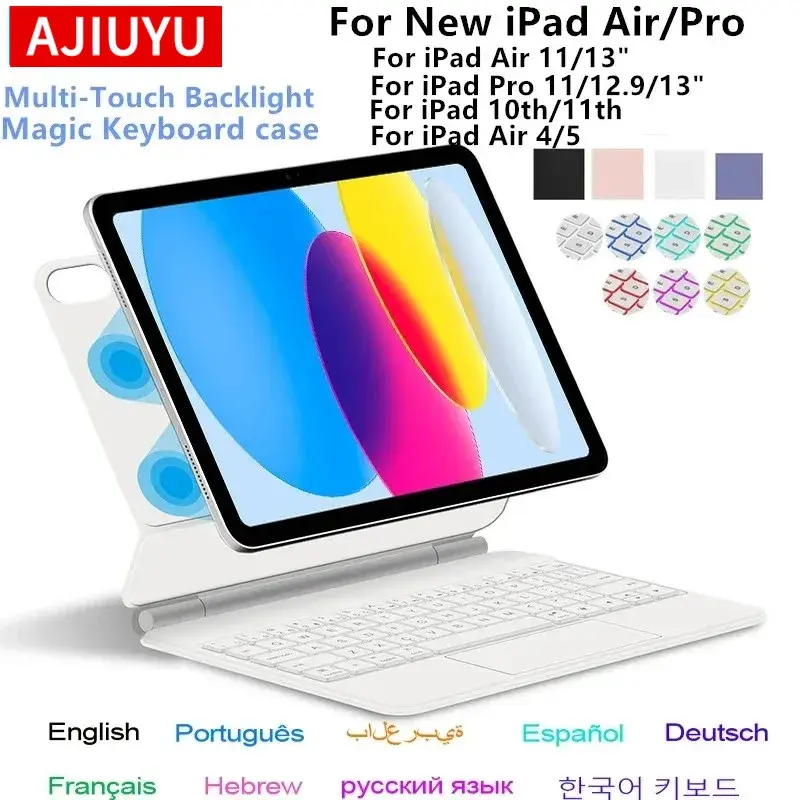 Teclado Mágico TouchPad para iPad Air 11 13 M4 2026 M3 M2 iPad 10 10ª Geração Air 4 5 6 iPad Pro 11 12.9 13'' M5 M4 Capa Inteligente Retroiluminada