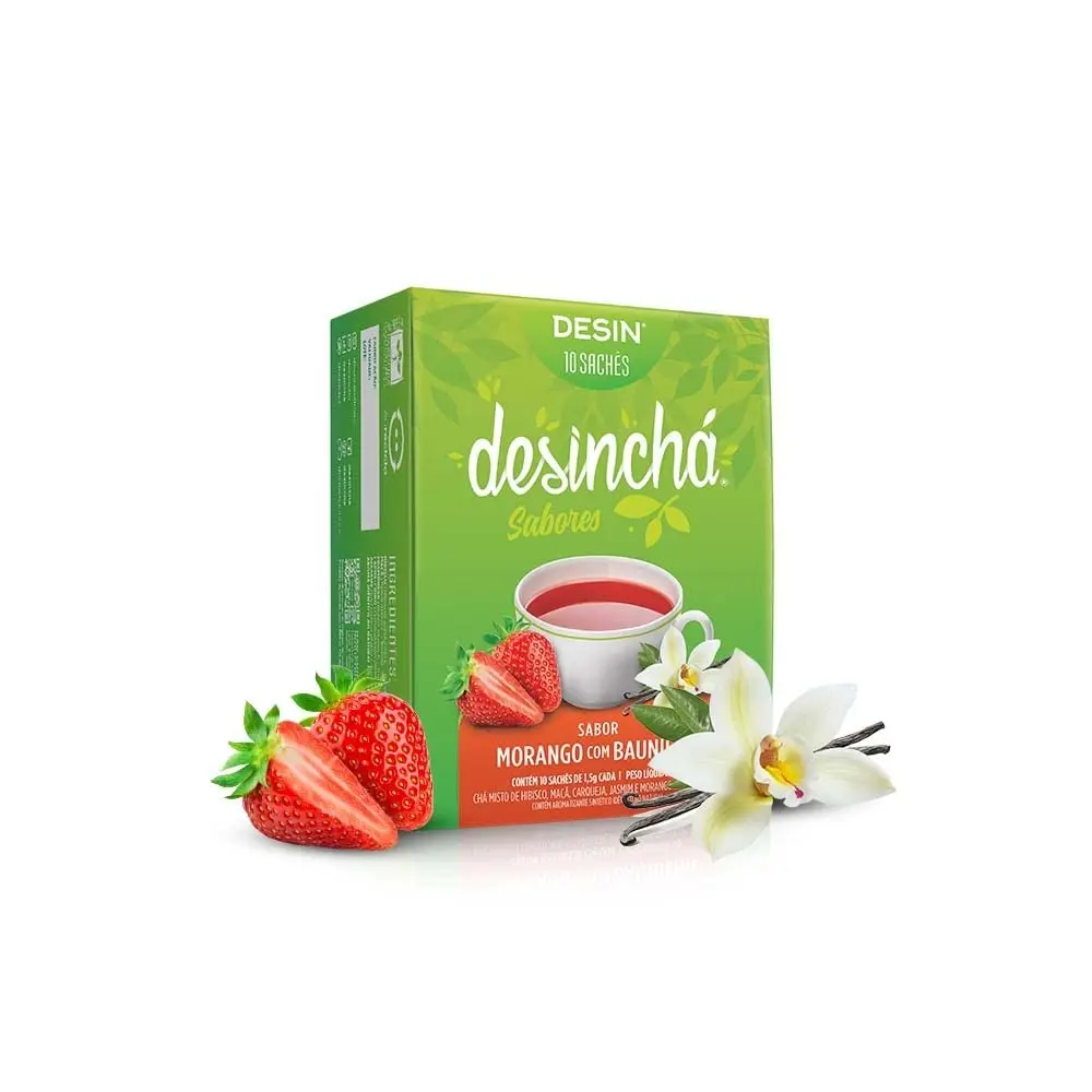 Chá em Sachês Desinchá, Sabor Morango com Baunilha, 10 Sachês