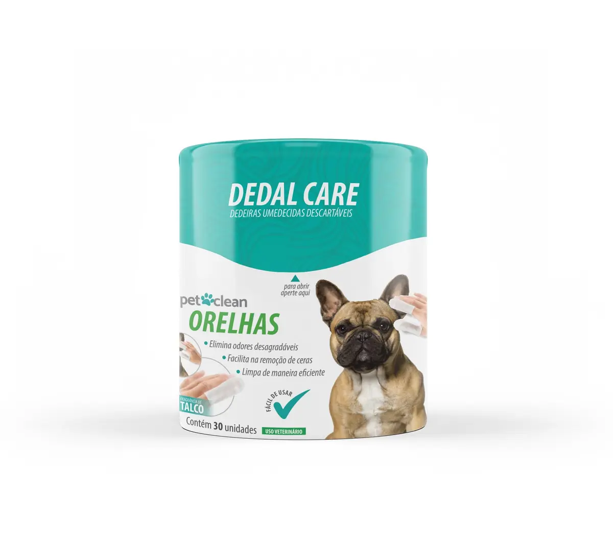 Pet Clean Dedal Care Orelhas para Cães e Gatos, 30 Unidades Descartáveis | Dedais descartáveis impregnados, sem álcool e parabenos, limpam cera e sujeira da parte externa das orelhas