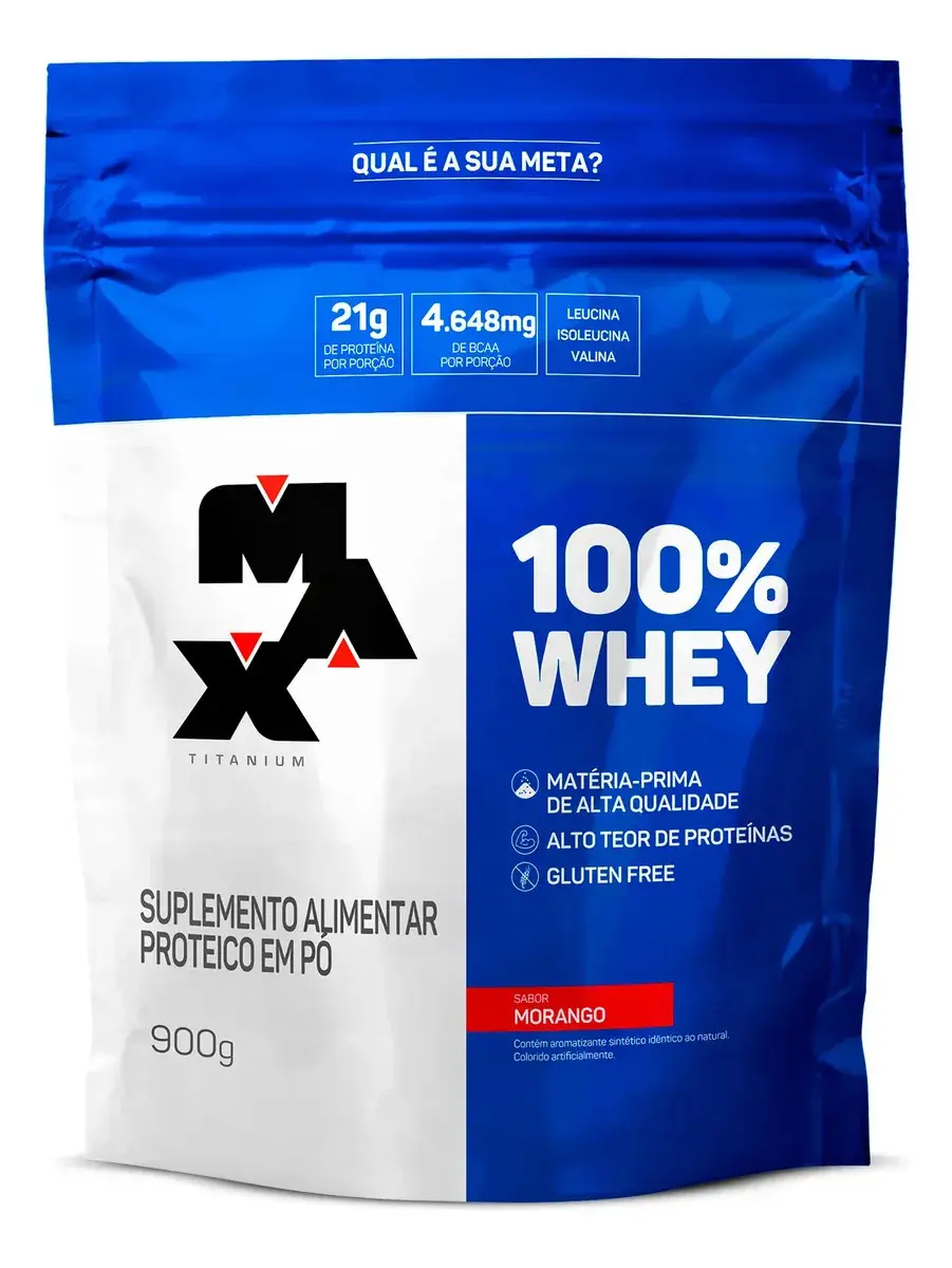 Suplemento en pó Max Titanium 100% WHEY Proteínas de 100% Whey concentrado de Proteína sabor morango x 900g