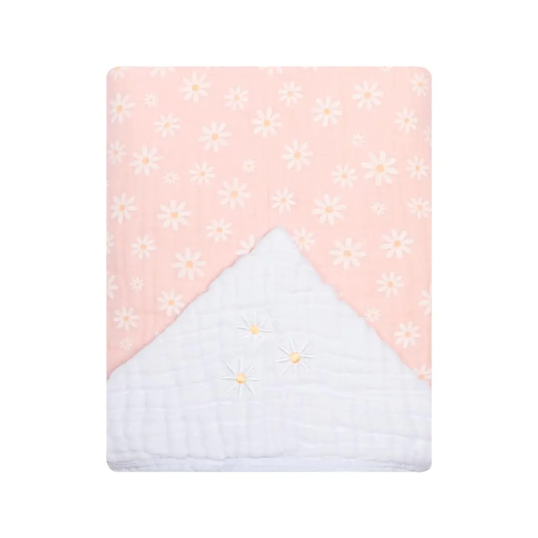Toalha de Banho Bebê Papi Soft com Capuz Bordada 90x75 cm, Margaridas, Rosa