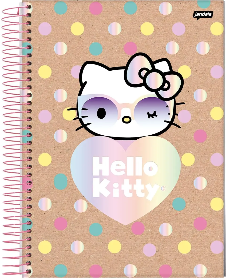 Jandaia - Caderno Espiral Universitário CD 10 Matérias 160 Fls Hello Kitty Kraft Coração FSC - 1