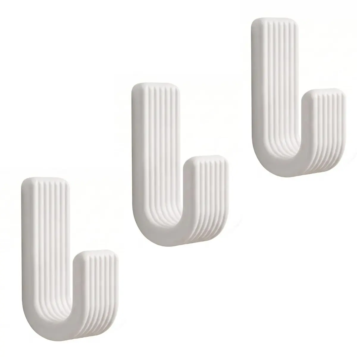 Kit 3 Ganchos Adesivos Suporte de Parede Canelado Premium Sem Furar Fita 3M Para Toalhas Roupas Bolsas e Acessórios Variados (Branco)
