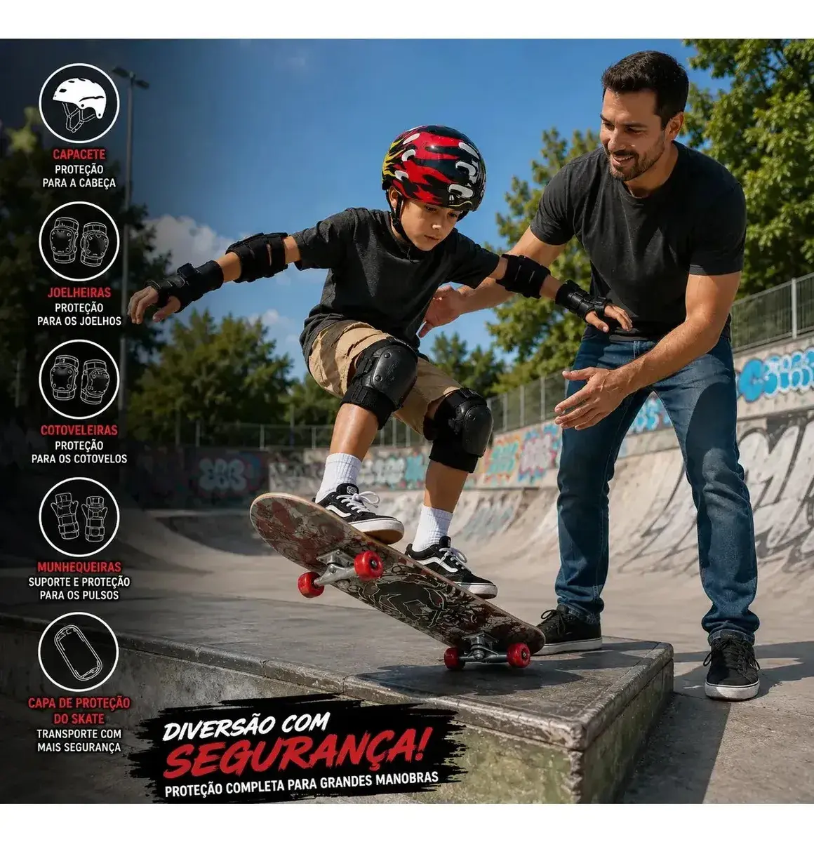 Skate Infantil sofisticado C/ Kit De Proteção - Diversas Cores Cinza Grafite thumbnail 2