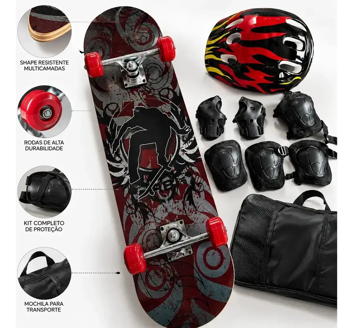 Skate Infantil sofisticado C/ Kit De Proteção - Diversas Cores Cinza Grafite thumbnail 6