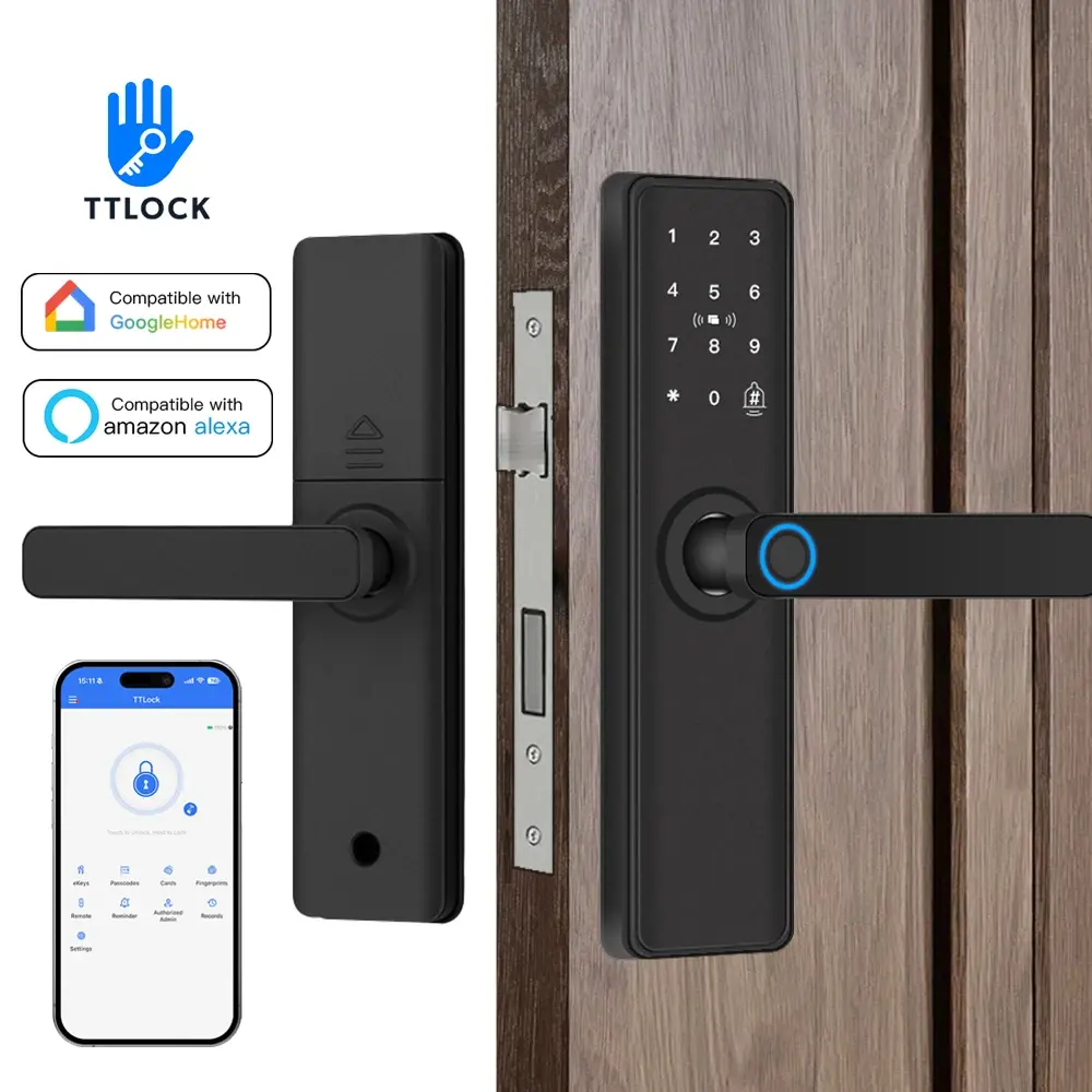 Fechadura Inteligente 2026 com Bluetooth e Aplicativo TTLock, Fechadura Eletrônica Digital para Casa Inteligente, Fechadura de Porta de Madeira com Impressão Digital