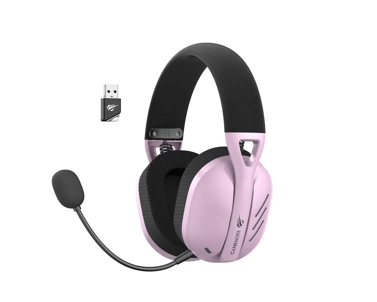 Havit Fone de Ouvido Headset Gamer Fuxi-H3 Pink | Quad-Mode Com Fio e Sem Fio, Wireless 2,4GHz, Bluetooth, Cabo USB-C, Cabo 3,5mm, Surround, Baixa Latência