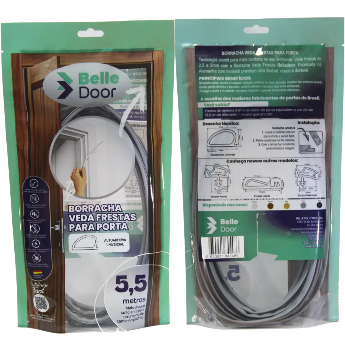 Borracha Amortecedora Veda Frestas para Porta - Adesiva Universal Cinza 5.5m - Belledoor