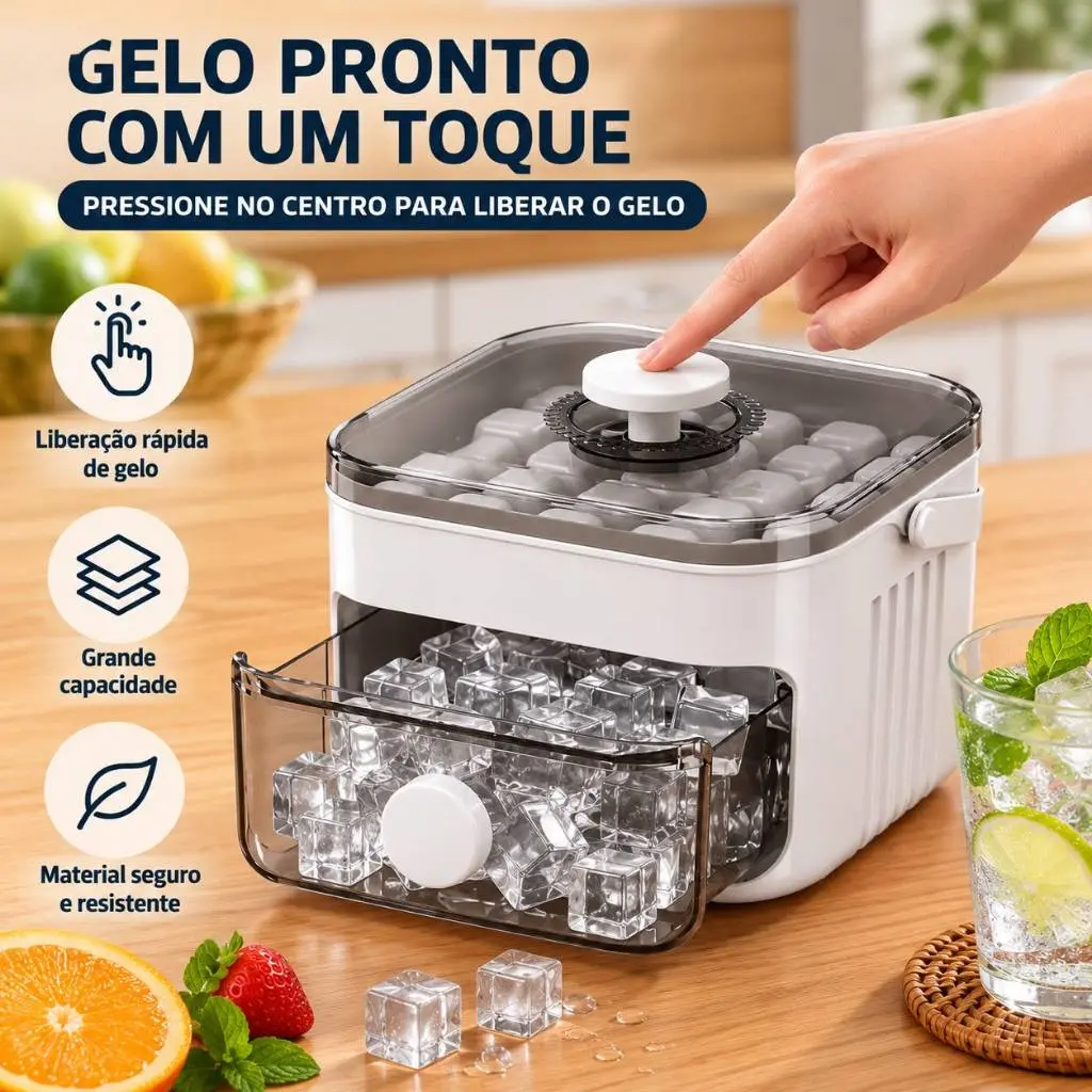 Forma de Gelo Manual com Coletor e Tampa Fácil de Desenformar Grande Capacidade - 1