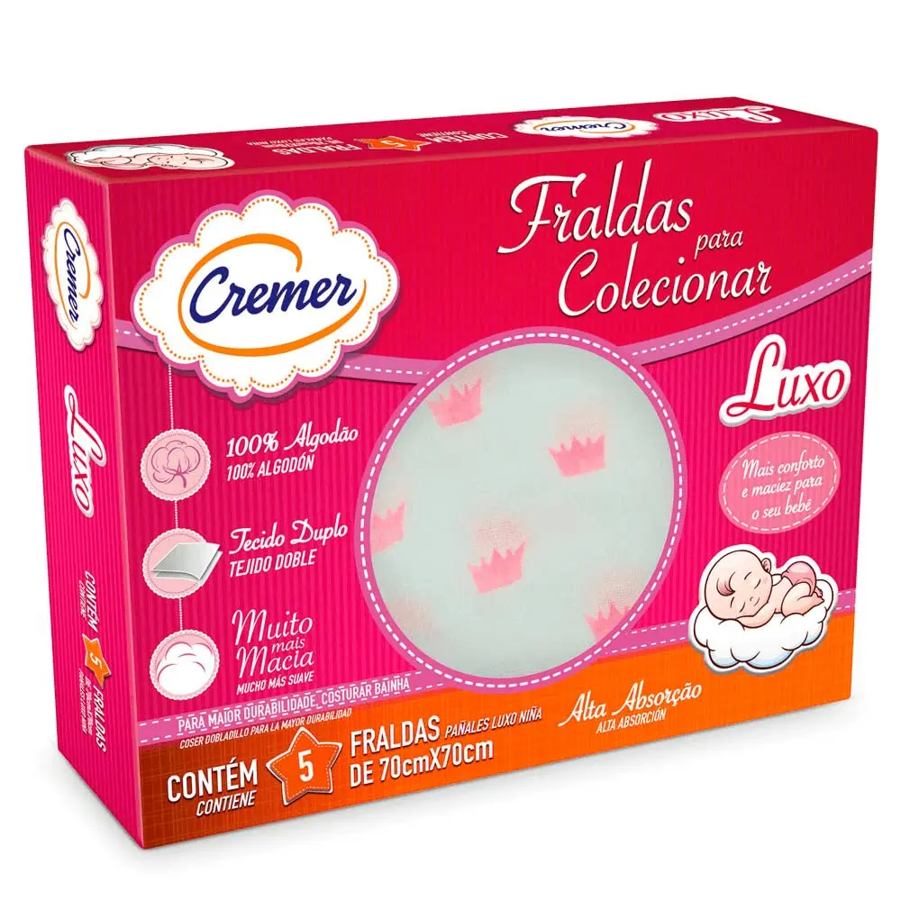Cremer Fralda Luxo Estampa Feminina Pc Com 5 Unidades
