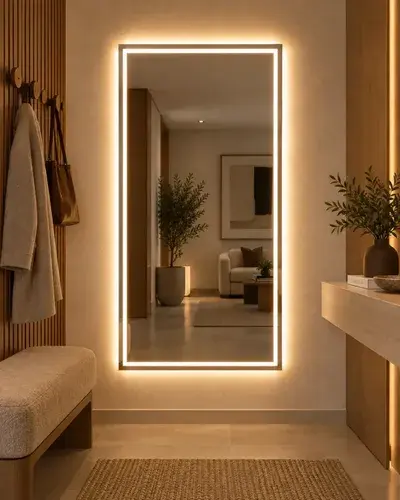 Espelho Grande Com Led 3 Cores 70x50 Banheiro Botão Touch*