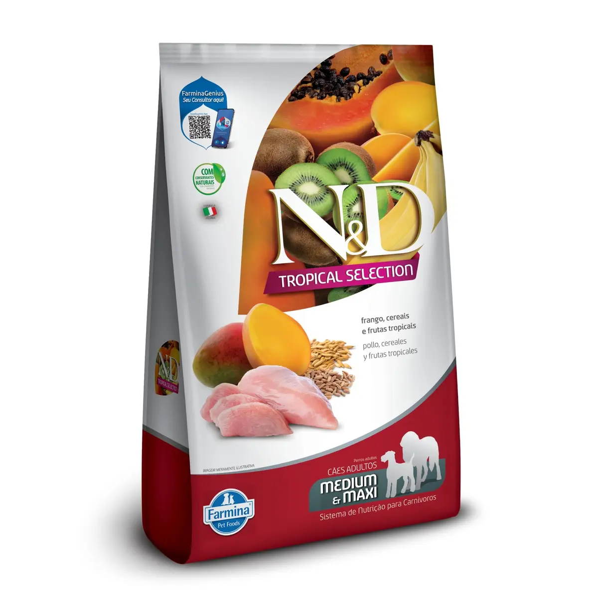 N&D Tropical para Cães Adultos de Raças Médias e Grandes Sabor Frango, Cereais e Frutas Tropicais 2Kg