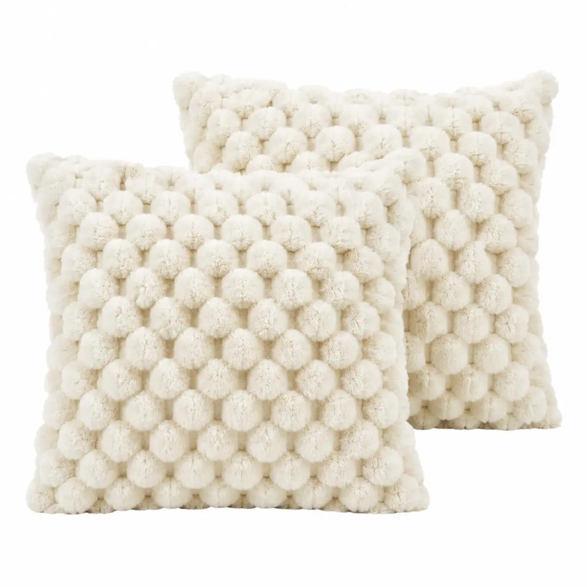 Capa de Almofada, Kit com 2 Capas Decorativas em Pelúcia, Plush, Luxuoso, Toque Suave, Desenhos em Relevo, Sala - Casa e Decoração (3D - Off White)