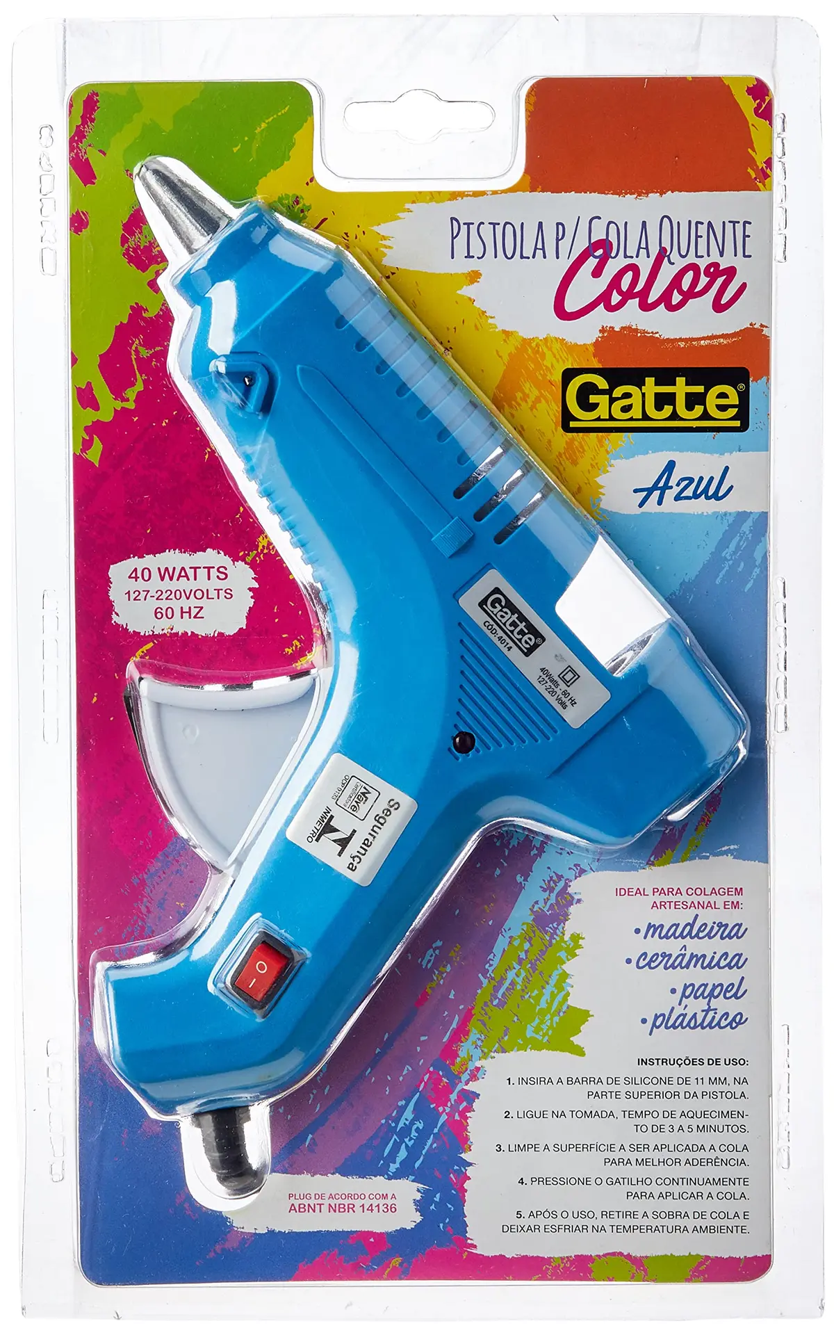 Pistola De Cola Quente, Make+, 40 w, Grande, Bivolt, Azul - 1