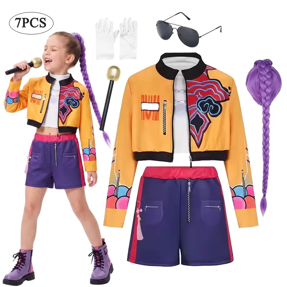 Fantasia de Halloween para Meninas, Roupas de Cantora Pop, Vestido para Performance no Palco, Conjunto de 3 Peças com Jaqueta, Colete e Shorts - 1