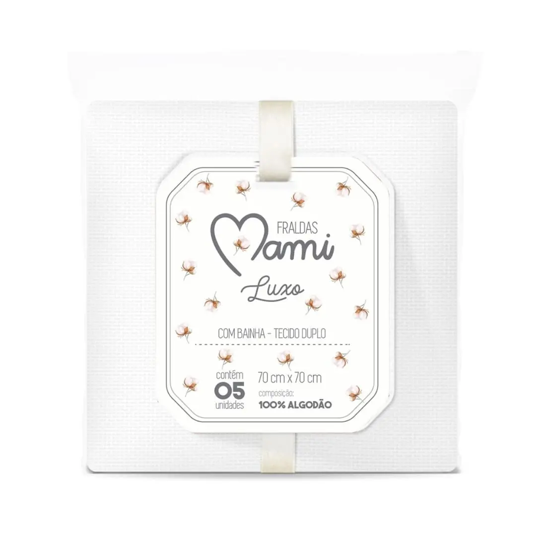 Papi Textil Fralda Luxo Mami c/Bainha Branca 68x68cm Contém 05 Un