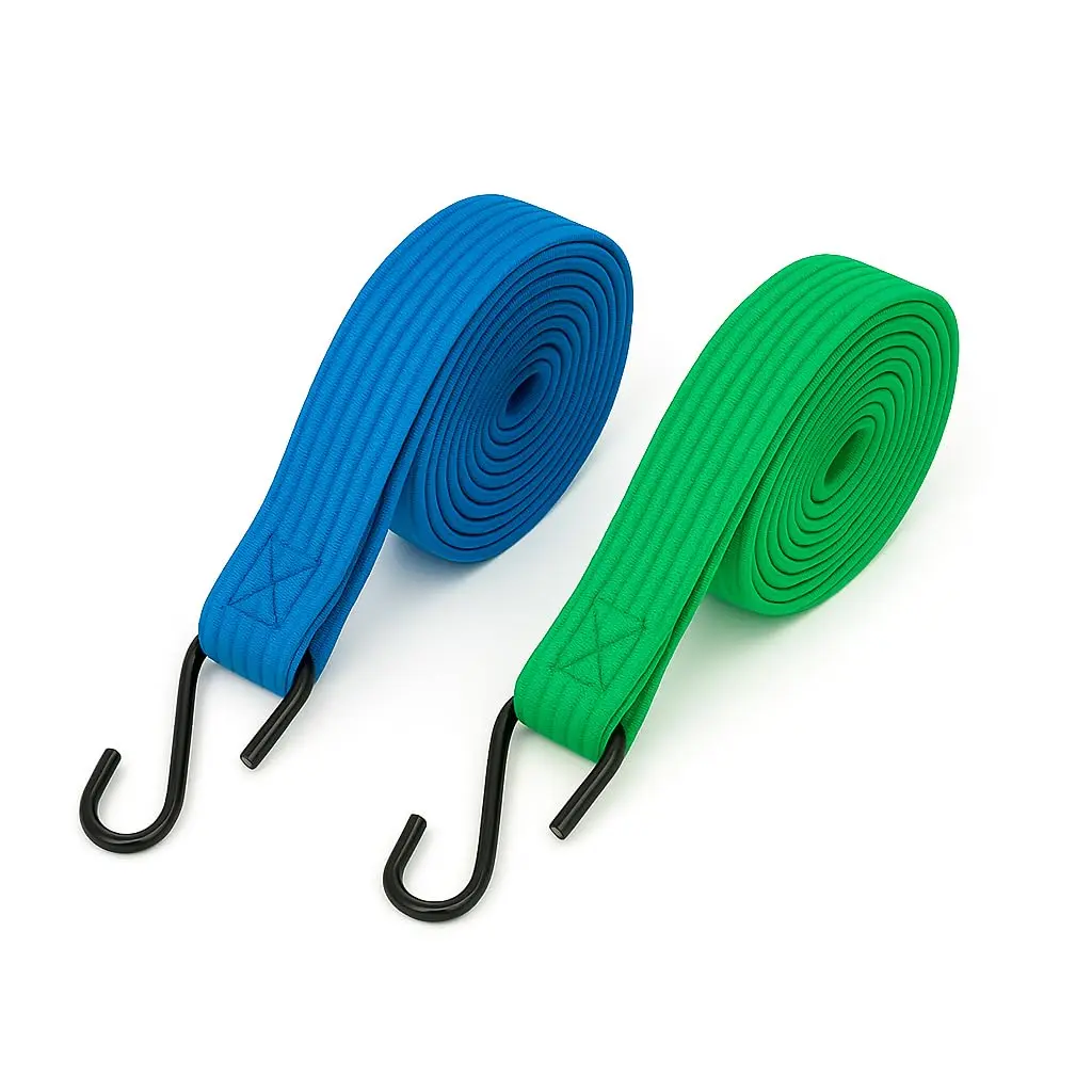 Cordas Elásticas Planas, 25mm x 1,5metros, Ganchos Metálicos, Multiuso para Bagageiro, Moto, Bicicleta e Camping, Alta Elasticidade, Cores Sortidas. (2)