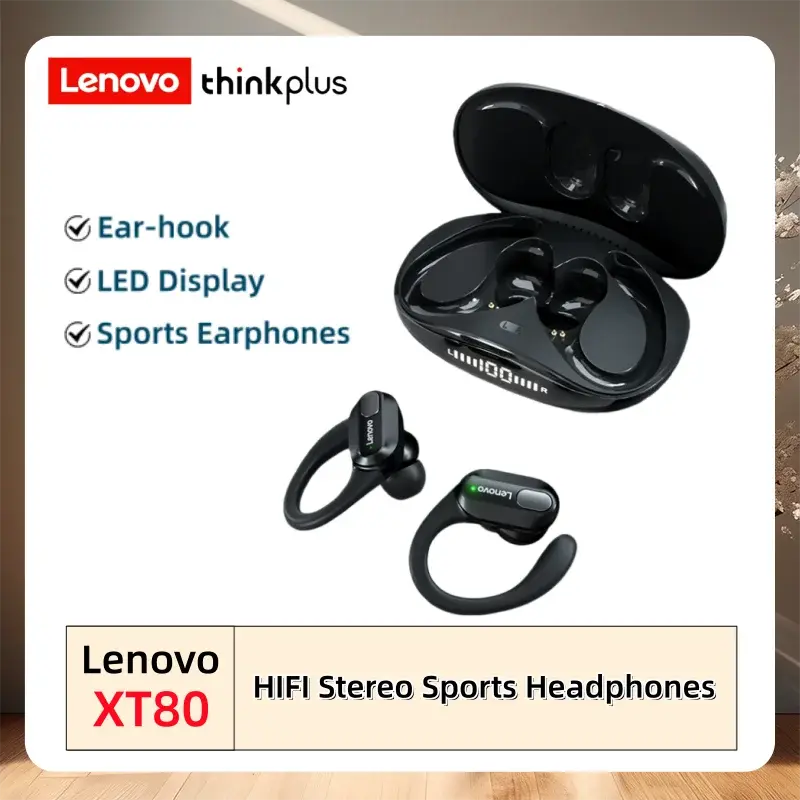Fones de Ouvido Bluetooth Sem Fio Lenovo XT80 com Microfones, Display LED de Energia, Som Estéreo HiFi, Fones TWS com Cancelamento de Ruído ENC - 1