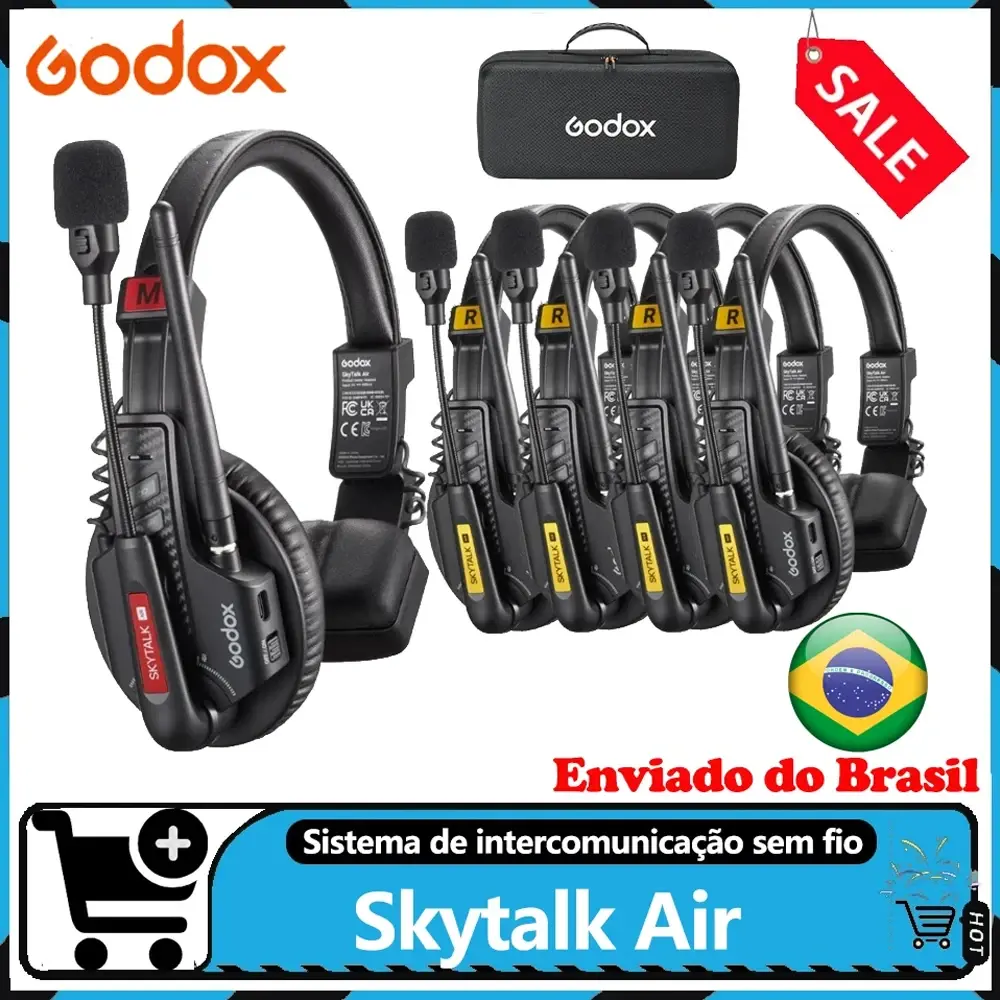 Sistema de Headset Intercomunicador Sem Fio Full-Duplex Godox SkyTalk Air 3S/5S para 3/5 Pessoas 2.4GHz para Transmissão e Filmagem