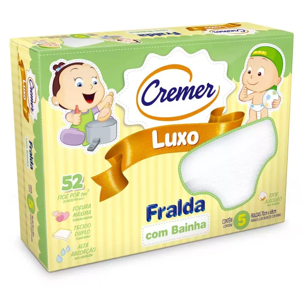 Cremer Fralda Luxo Com Bainha Pc Com 5 Unidades (Embalagem Pode Variar)