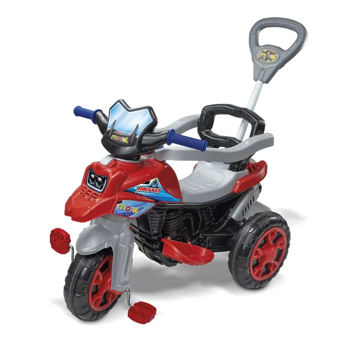Maral Triciclo Moto Trail Infantil 2 em 1 – Passeio e Pedal, Suporta até 30 kg, Cinto de Segurança Vermelho