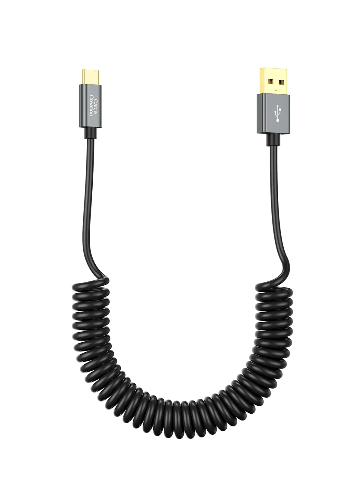 CableCreation Cabo USB-C para carregamento rápido de 0,45 a 1,5 metros | espiralado Cabo retrátil USB-A para Tipo C de 3A para drones, CarPlay, iPhone 15 e 16, MacBook, Android Auto e celulares