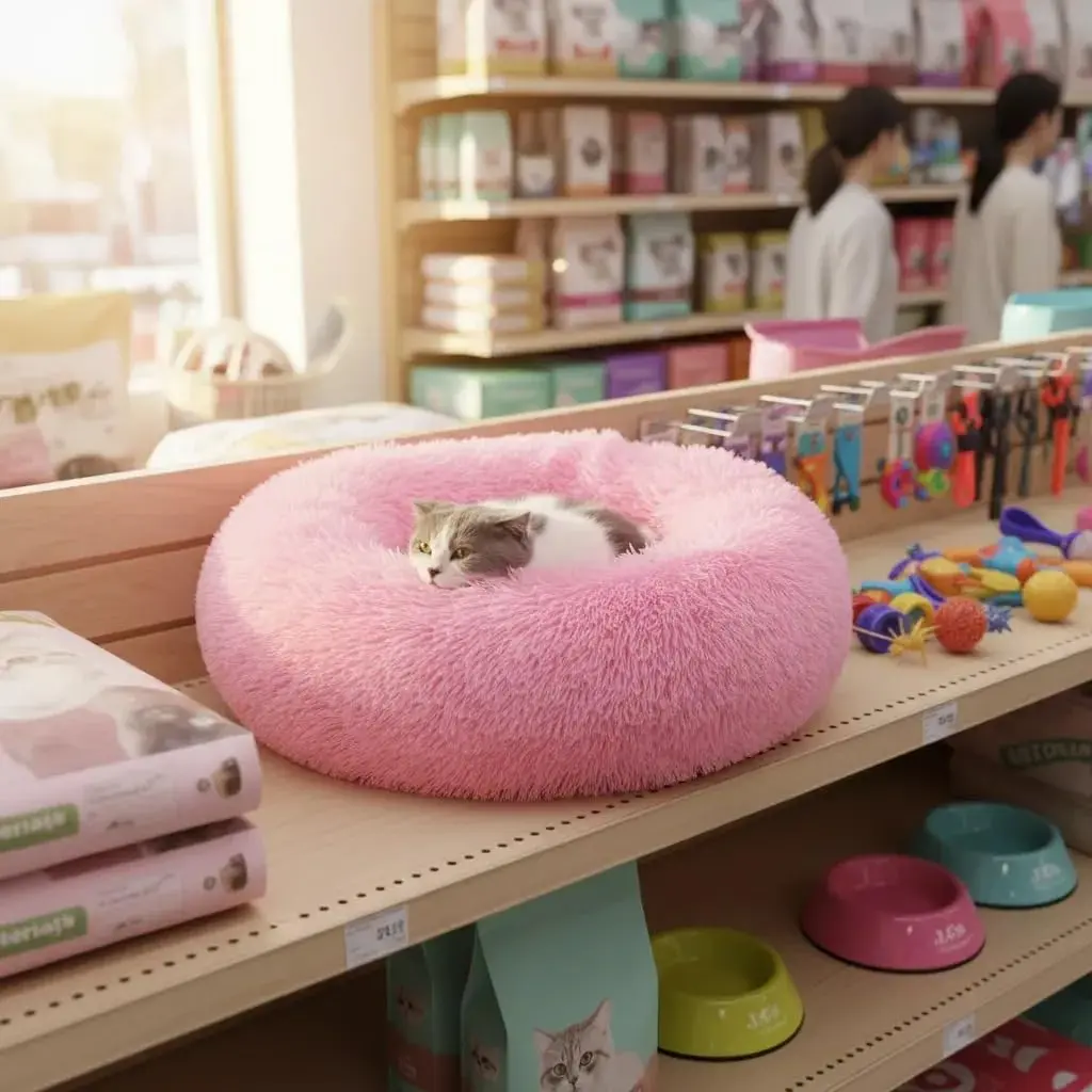 Caminha PET NUVEM DONUT GG 70CM PELUCIA REDONDA Cachorro Gato CAMA FUNDO ANTIDERRAPANTE CASA CASINHA NINHO TODA PELUCIADA QUALIDADE PREMIUM GG70CM (ROSA) - 1