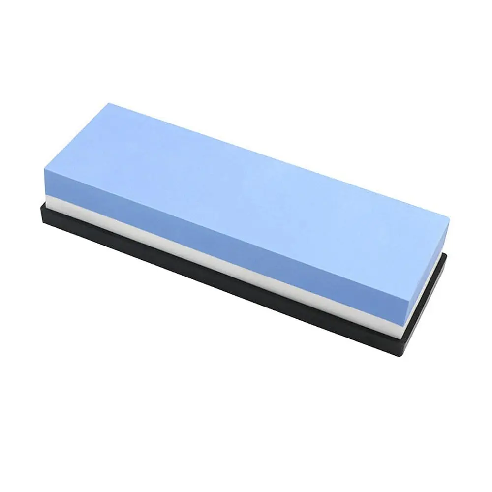 Pedra de Amolar Dupla Face para Facas, Grãos 400/1000, com Base Antiderrapante (Azul e Branco)