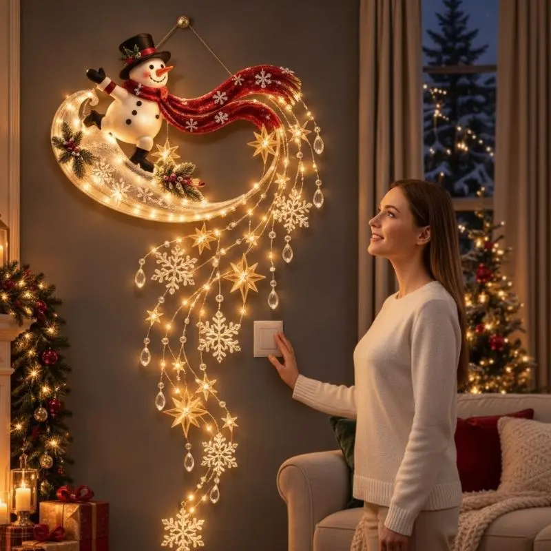 tinchiling12 Em Cascata LED Luz De Parede Mágica De Natal Brilho Branco Quente Fácil Pendurar Decoração Do Feriado Para