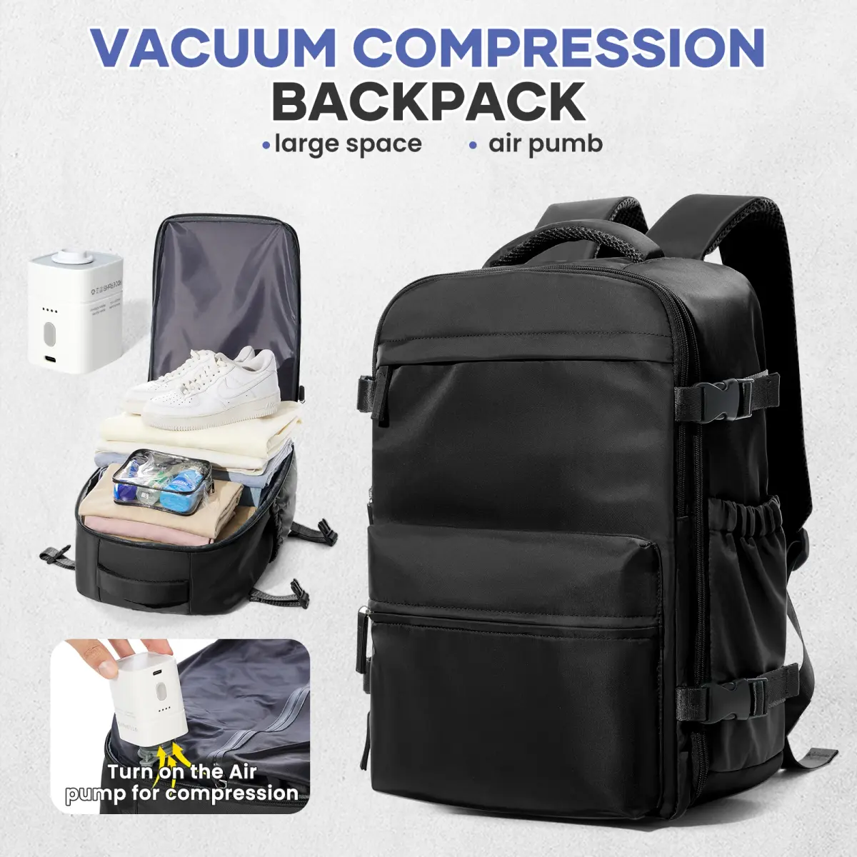 Mochila de viagem a vácuo para homens, mochila de grande capacidade para laptop de negócios, mochila expansível para homens e mulheres, bolsa escolar