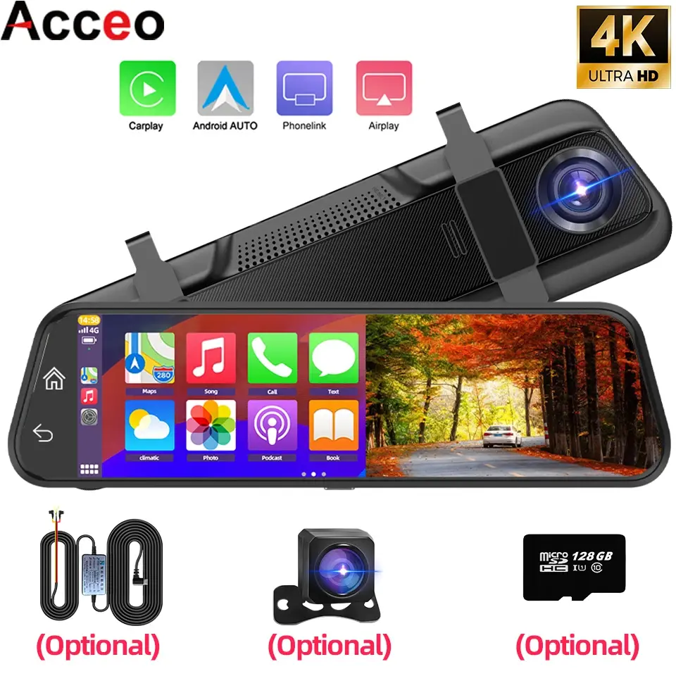 4K HD Carro DVR Tela Sensível Ao Toque Carplay & Android Auto Dash Cam Gravador de Vídeo de Visão Noturna Gravador de Condução - 1