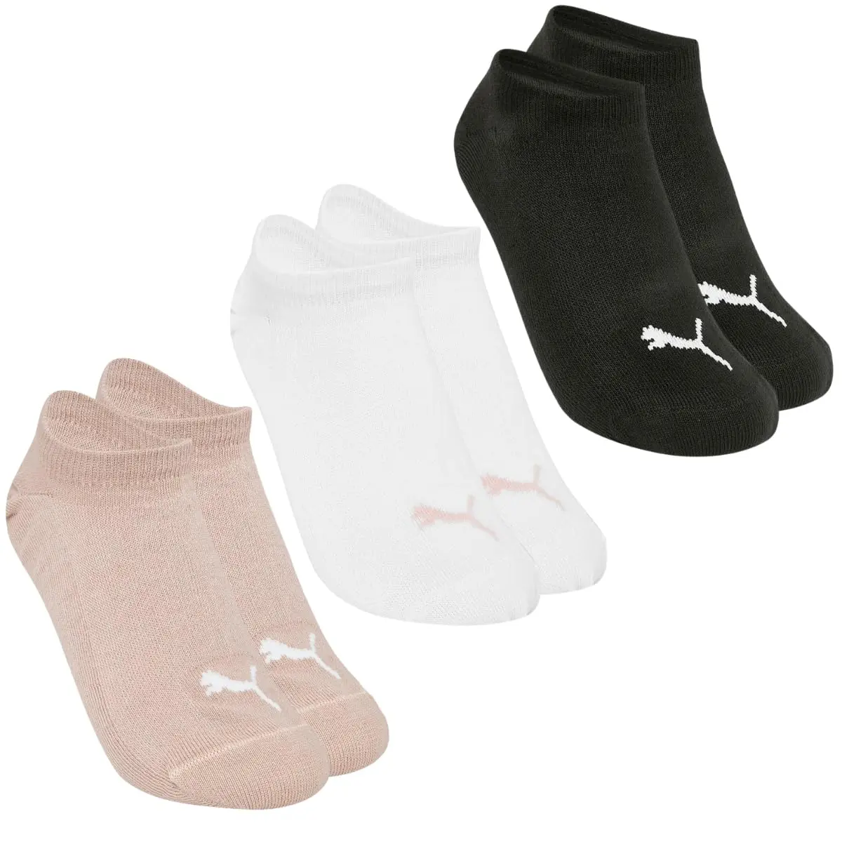 Kit 3 Pares de Meia Puma Cano Baixo Sapatilha Invisível Soquete Feminina Ref 4710 (BR, Numérico, 34, 39, Regular, Regular, Rosa Nude/Branco/Preto)