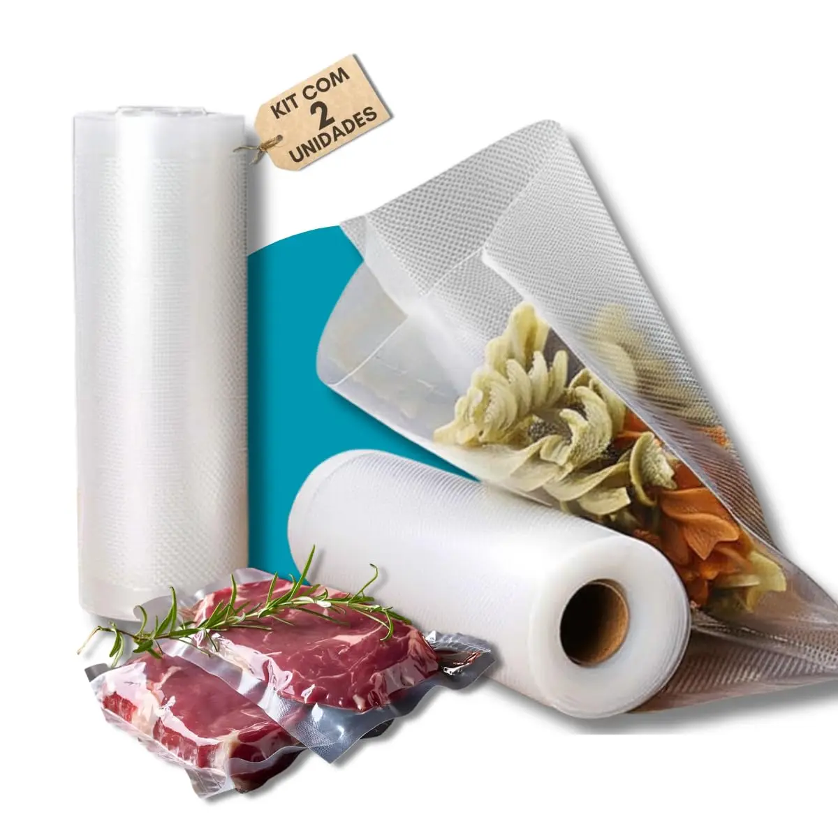 Kit com 2 rolos bobina de saco para seladora a vácuo. 20CM x 5 Metros. Alta resistência, versátil, BPA Free e ideal para conservar alimentos por mais tempo – Qualidade Premium LNSTORE