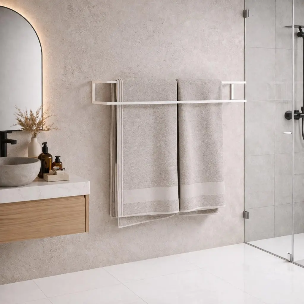 Porta Toalha Duplo de Parede em Aço com Perfil Quadrado para Banheiro e Lavabo(BRANCO)