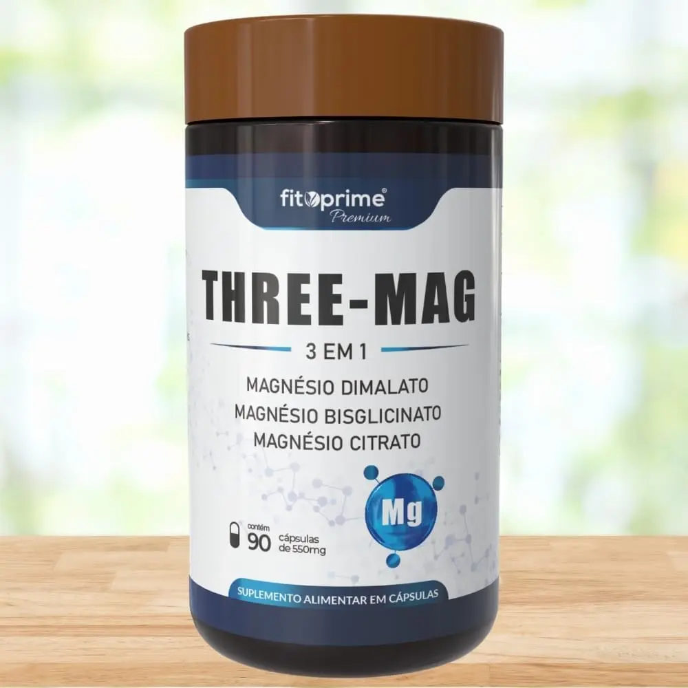 Tri Magnésio 3 em 1 Dimalato Bisglicinato Citrato Three-Mag 90 Cápsulas Fitoprime