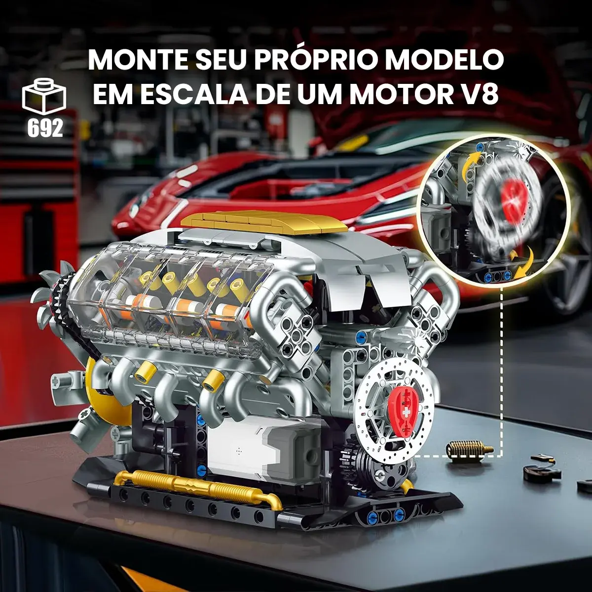 USB Drive V8 Motor Montagem Modelo Transparente Visual Mecânica Ensino Puzzle Coleção