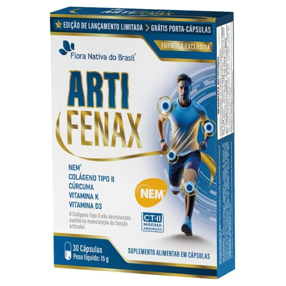Artifenax (NEM, Colágeno Tipo 2, Curcumina, Vitminas D3 e K2) 30 cápsulas - Flora Nativa