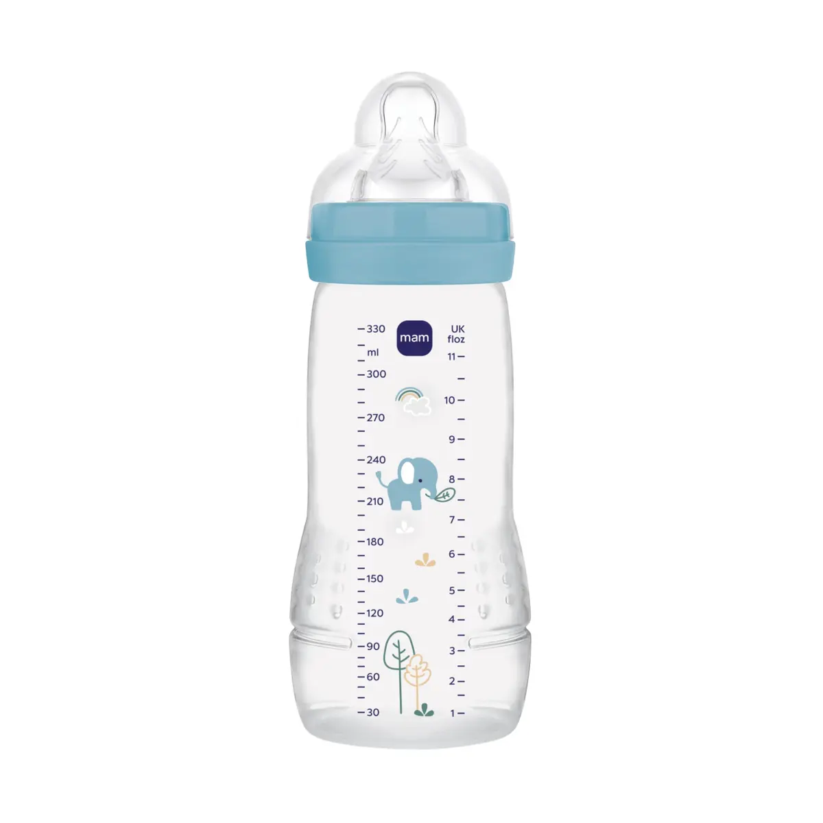 MAM Baby 1 Mamadeira Easy Active 330ml Com Formato Ergonômico e Fácil de Segurar para Crianças 4+ Meses com Bico de Silicone Skinsoft, Azul