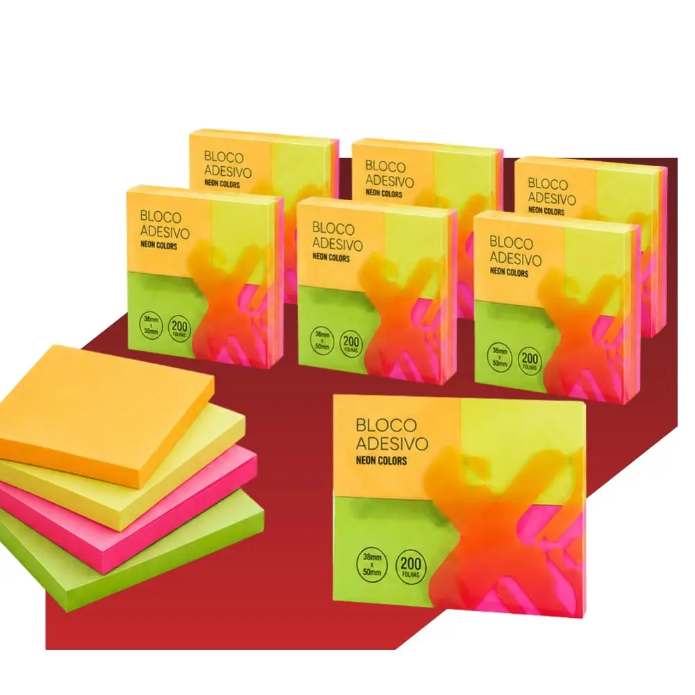 24 Blocos Adesivos Neon 38x50mm 1200 Folhas Post it Nota Autoadesiva | Lembrete Reposicionável Postit Bloco de Recados Estudo