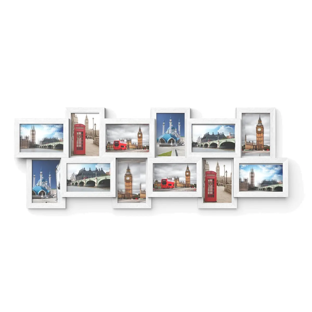 SONGMICS Moldura de fotos colagem para 12 fotos de 10 x 15 cm, feita de placas de MDF, montagem em parede, para galeria de fotos, requer montagem, branco RPF22W